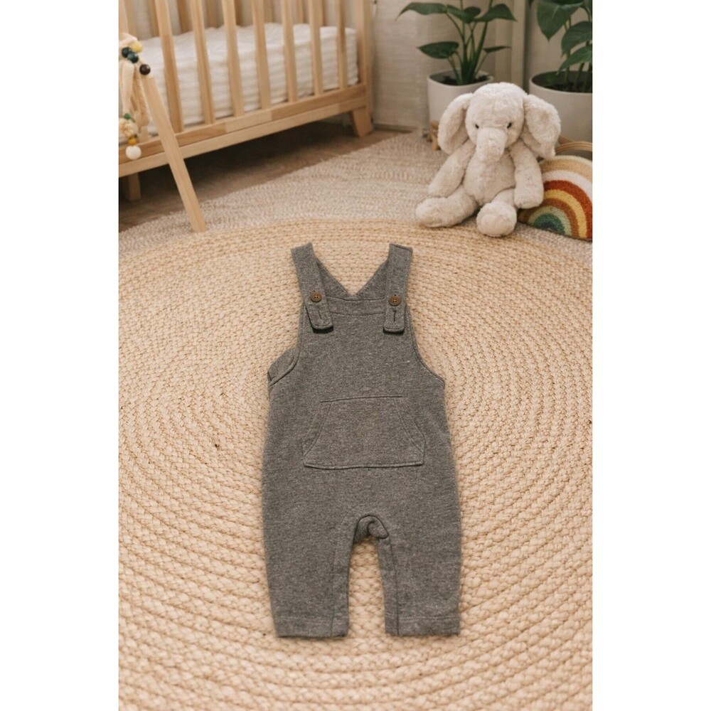 Baby Knit Overalls One-Piece Romper Gray  with Front Pocket Old Navy 3-6 Months